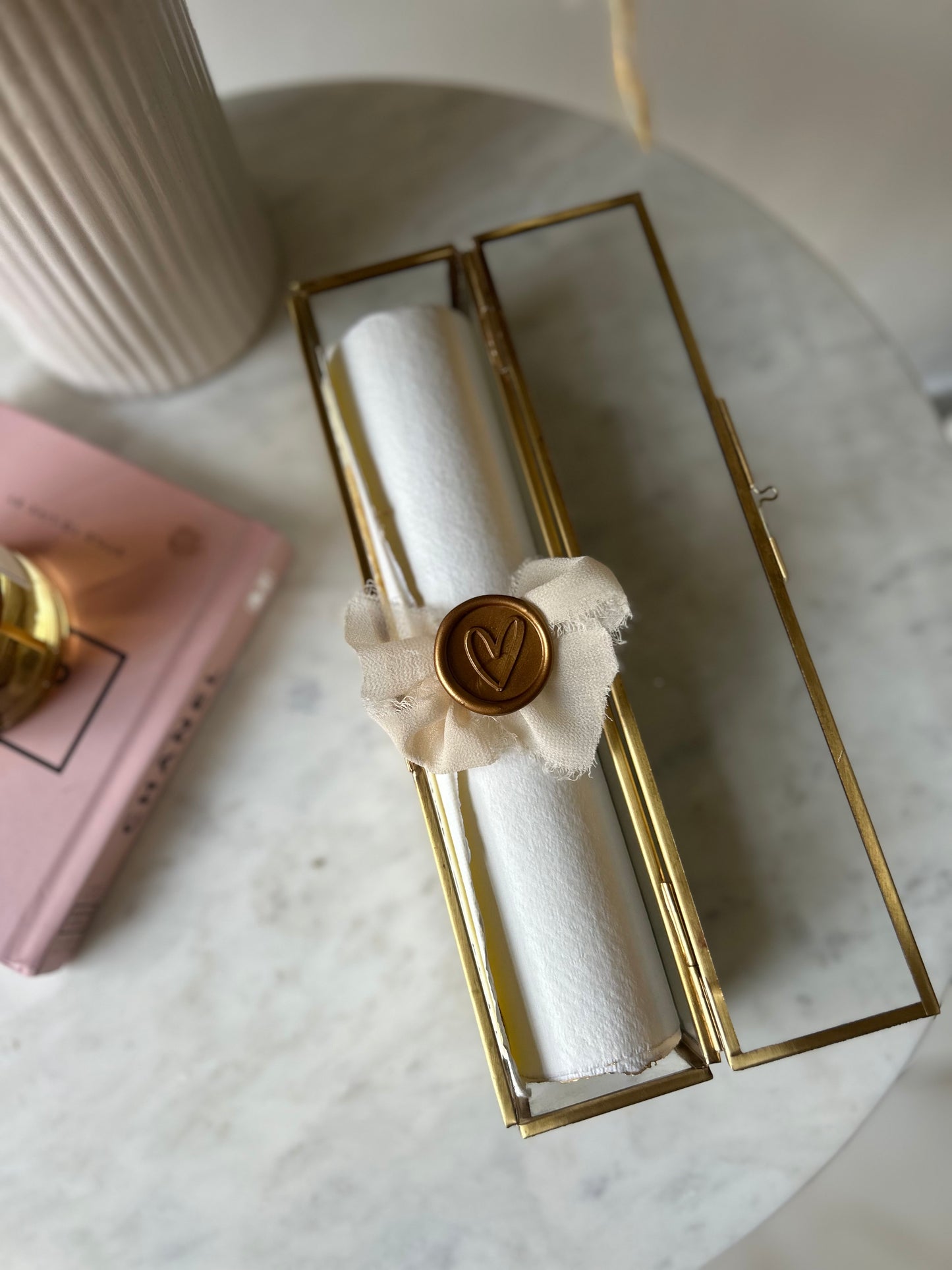 Hand Calligraphed Letter with Scroll Box