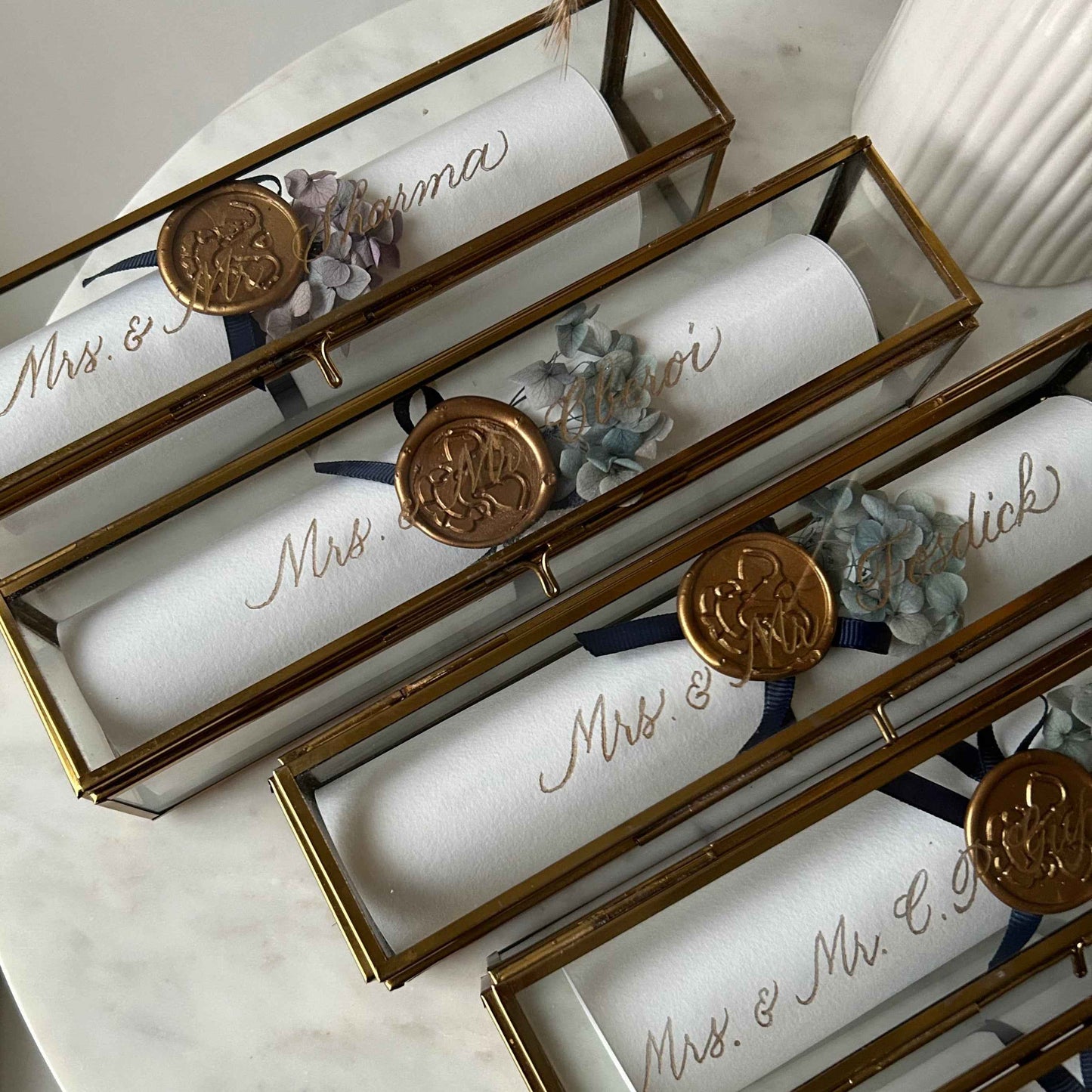 Hand Calligraphed Letter with Scroll Box - Marigold By Sadhika-