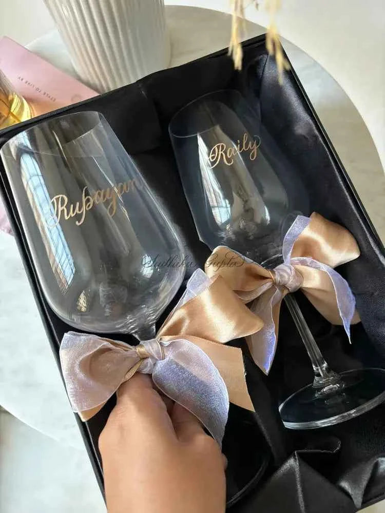 Custom Engraved Wine glasses - Marigold By Sadhika-