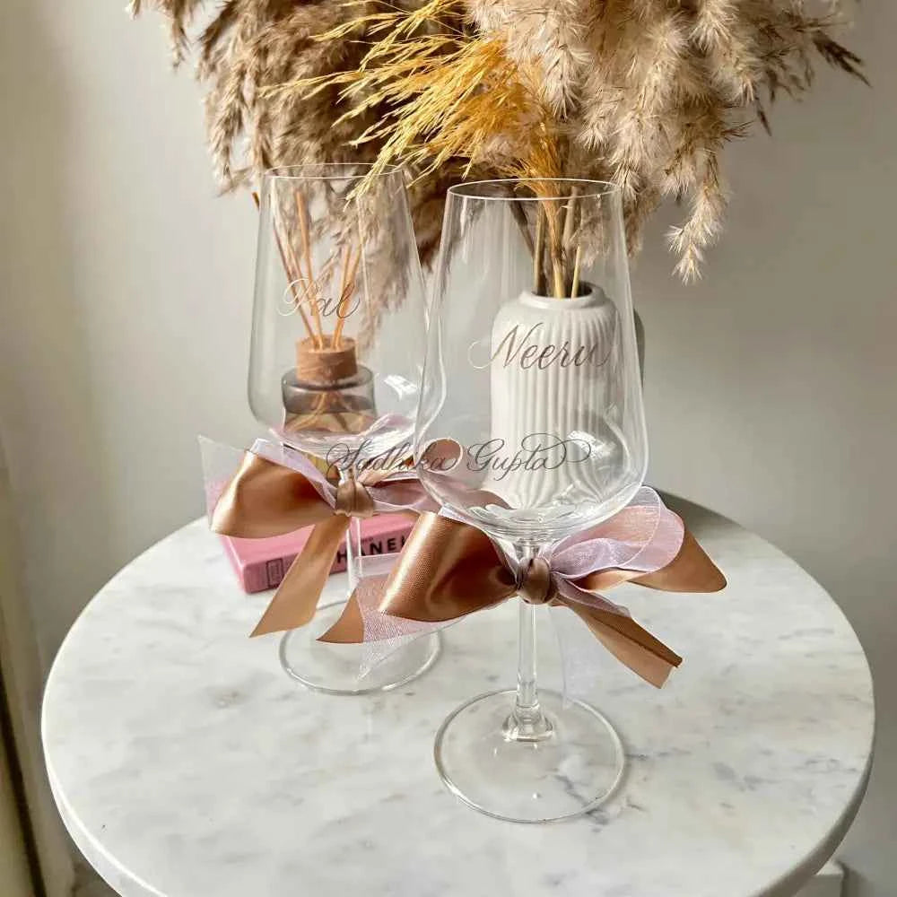 Custom Engraved Wine glasses - Marigold By Sadhika-