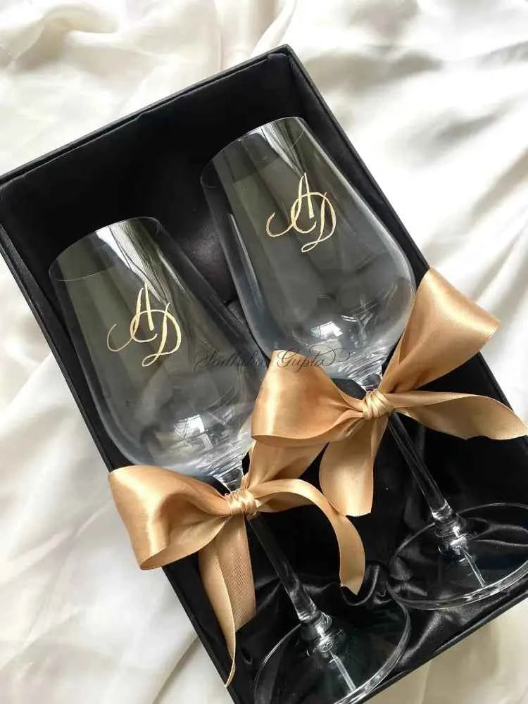 Custom Engraved Wine glasses - Marigold By Sadhika-
