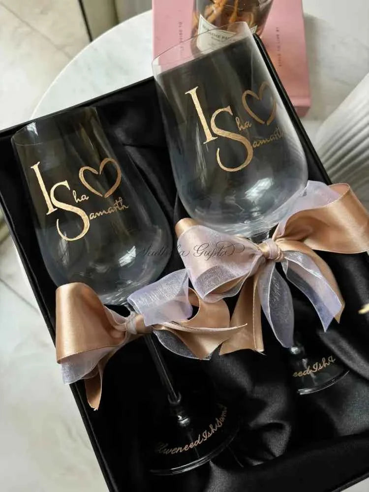 Custom Engraved Wine glasses - Marigold By Sadhika-