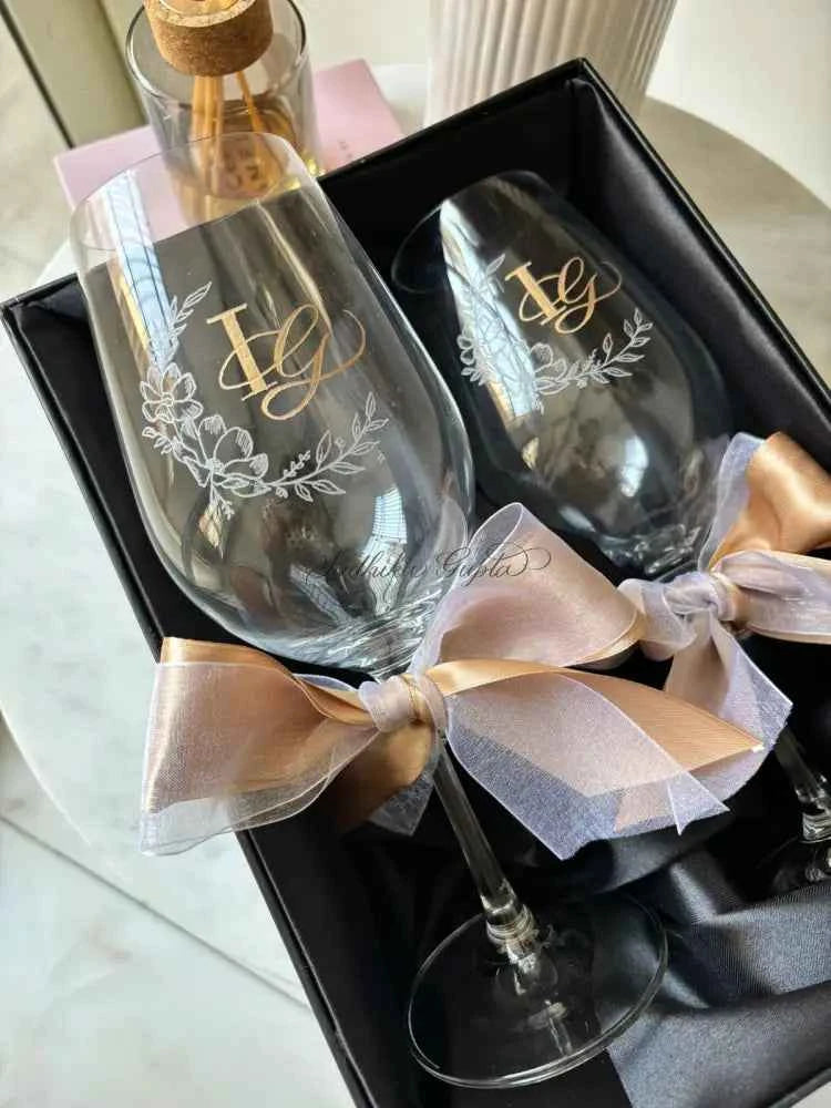 Custom Engraved Wine glasses - Marigold By Sadhika-