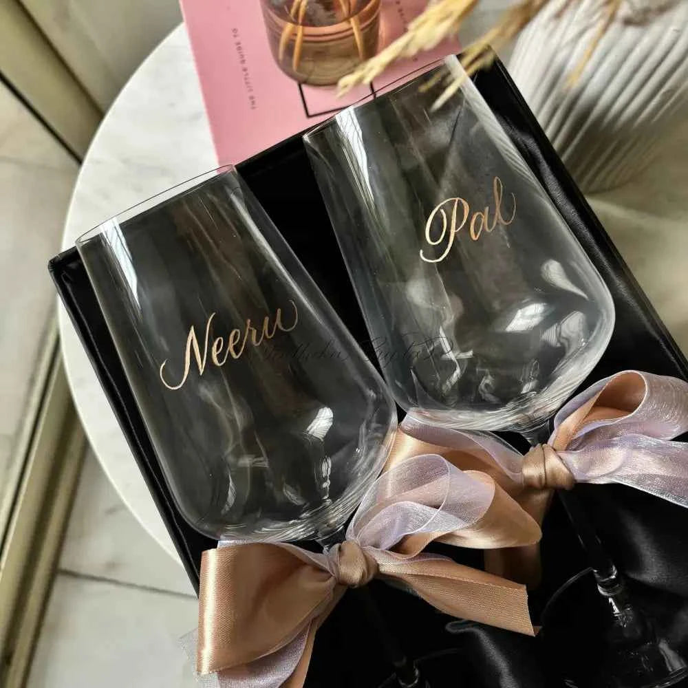 Custom Engraved Wine glasses - Marigold By Sadhika-