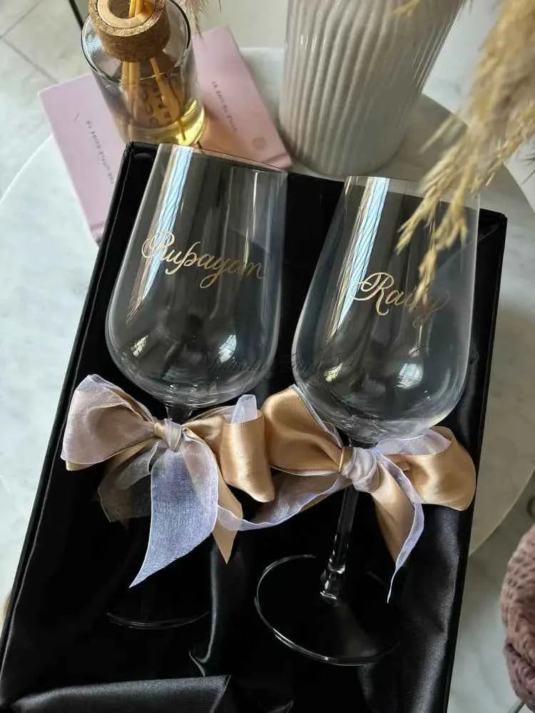 Custom Engraved Wine glasses - Marigold By Sadhika-