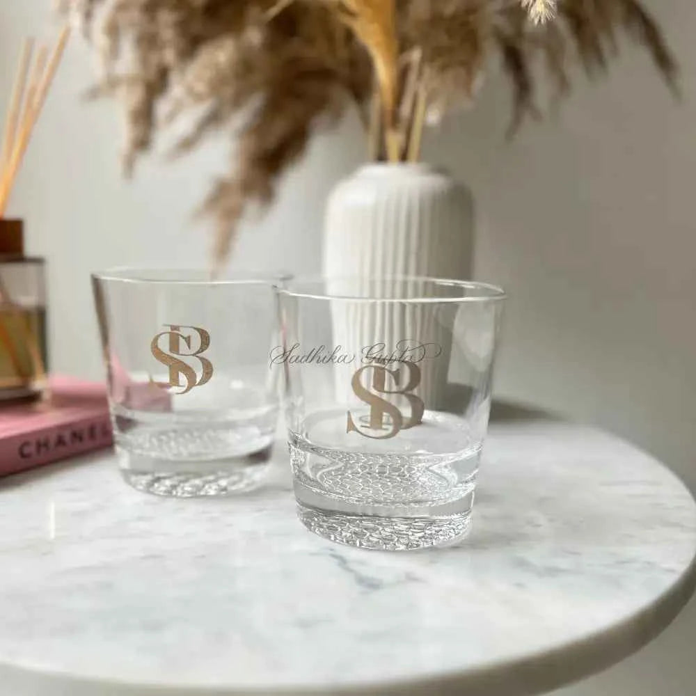 Engraved Whiskey Glasses - Marigold By Sadhika-