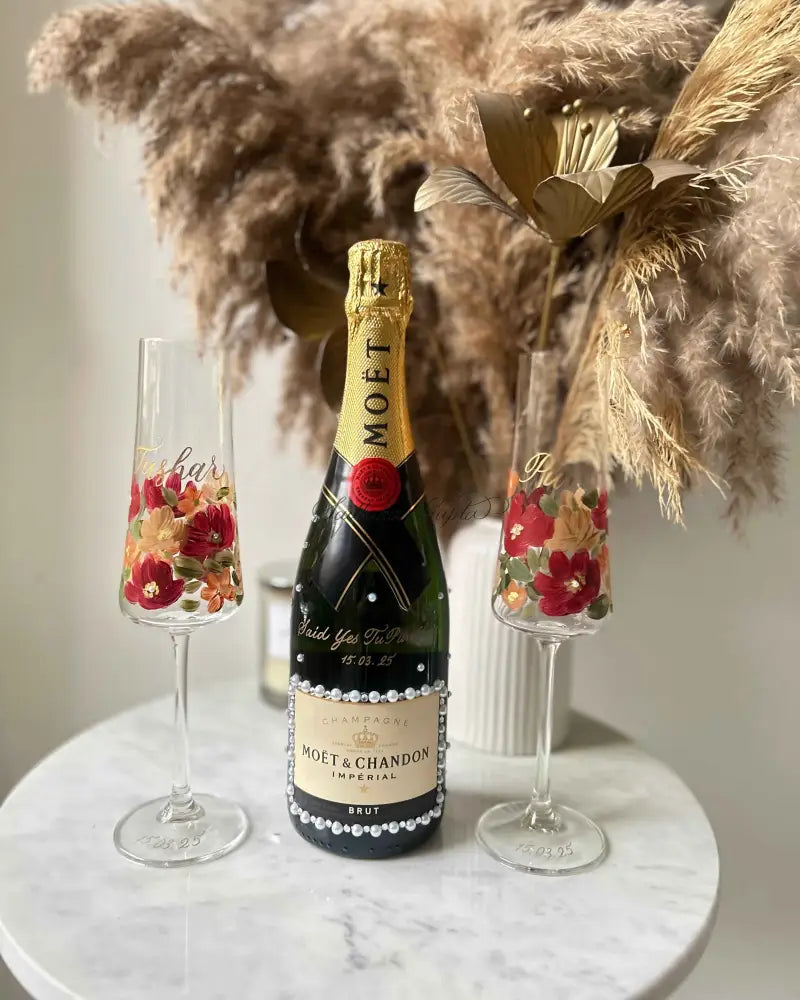 Hand-Painted & Engraved Champagne Flutes - Marigold By Sadhika-