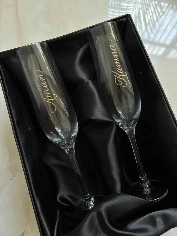 Personalised Champagne Glasses Engraving - Marigold By Sadhika-