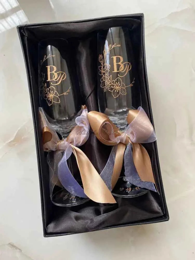 Personalised Champagne Glasses Engraving - Marigold By Sadhika-