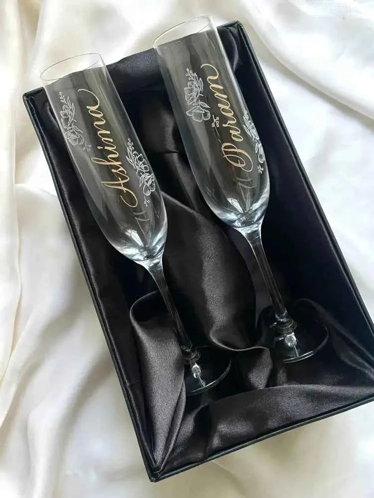 Personalised Champagne Glasses Engraving - Marigold By Sadhika-