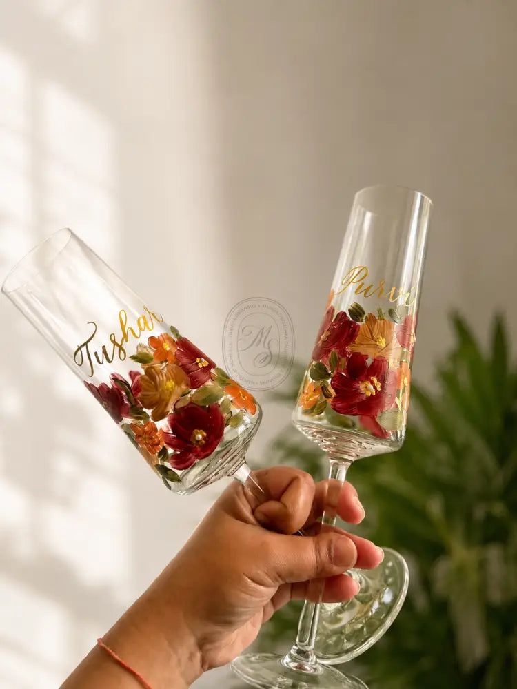 Hand-Painted & Engraved Champagne Flutes