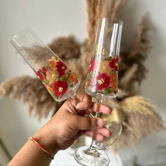 Hand-Painted & Engraved Champagne Flutes - Marigold By Sadhika-