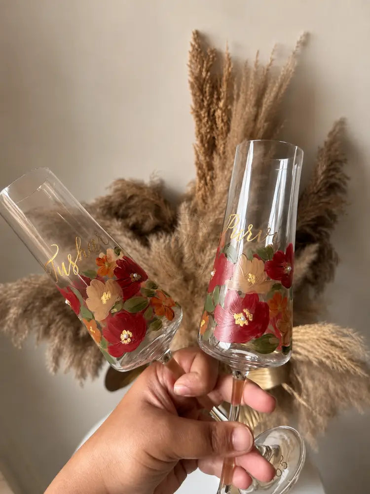 Hand-Painted & Engraved Champagne Flutes