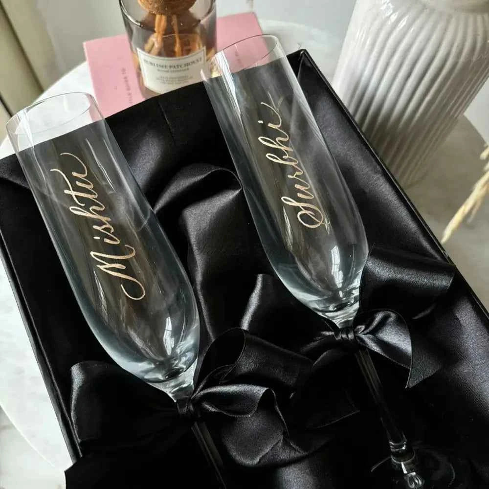 Personalised Champagne Glasses Engraving - Marigold By Sadhika-