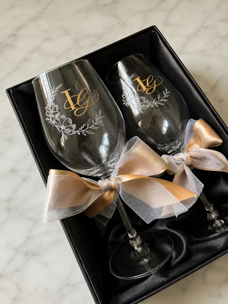 Personalised Engraved Wine Glasses - Marigold By Sadhika